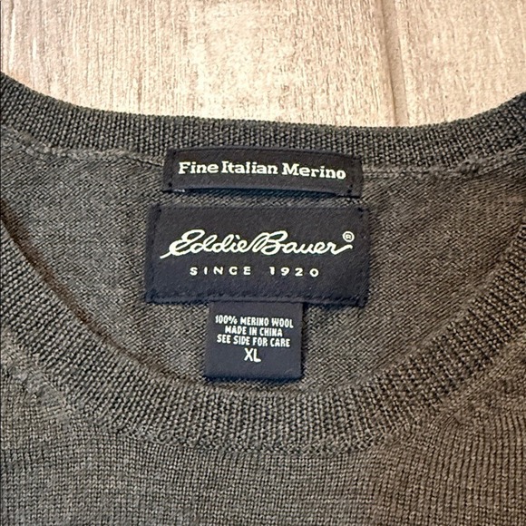 Mens Eddie Bauer Men's 100% Merino Wool Olive Green Sweater Grandpacore Size XL - Picture 3 of 7